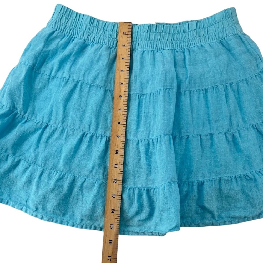 House of Harlow 1960 Mini Skirt Womens L Blue Excellent Linen Tiered Boho - Picture 4 of 6